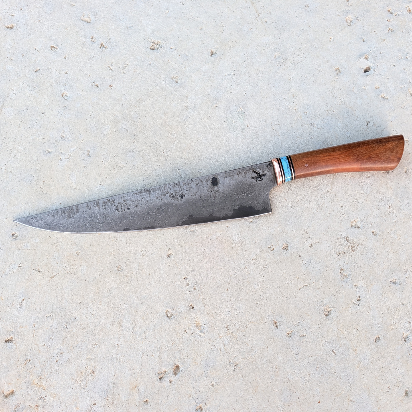216mm Western Kitchen Knife, Mahagony, Copper & Turquoise