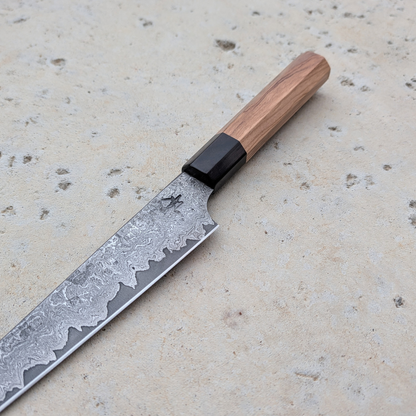 Sujihiki 205mm, Damascus  San-mai, Olive Handle #Suj5703