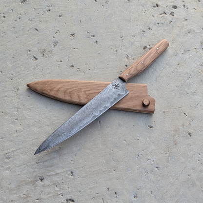 178mm Western Damascus Petty Knife, White Oak