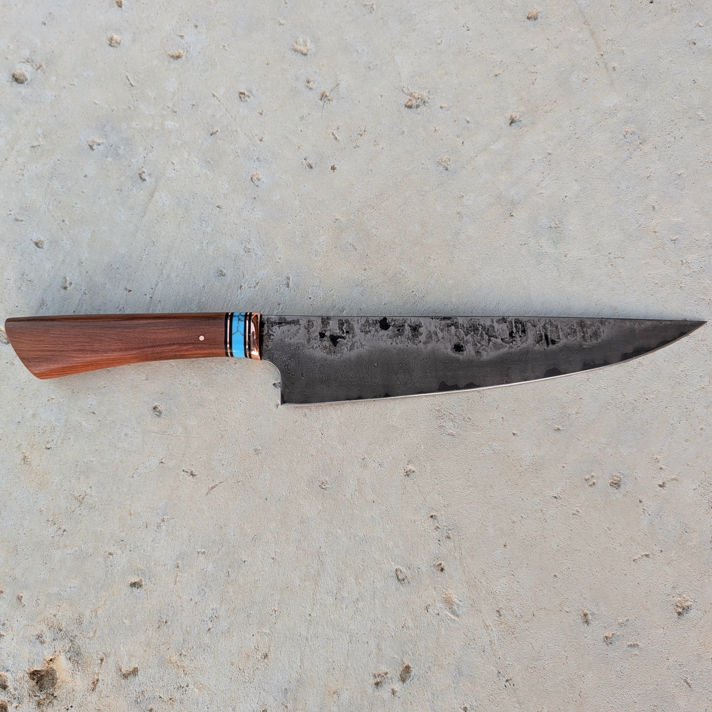 216mm Western Kitchen Knife, Mahagony, Copper & Turquoise