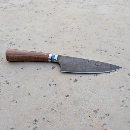 140mm Drop Point Skinner, Koa, Silver & Turquoise