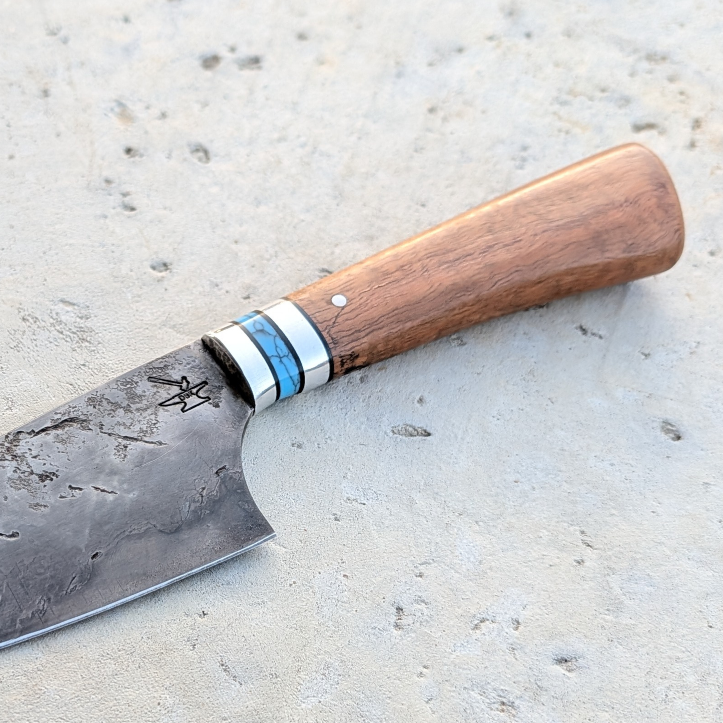 140mm Drop Point Skinner, Koa, Silver & Turquoise