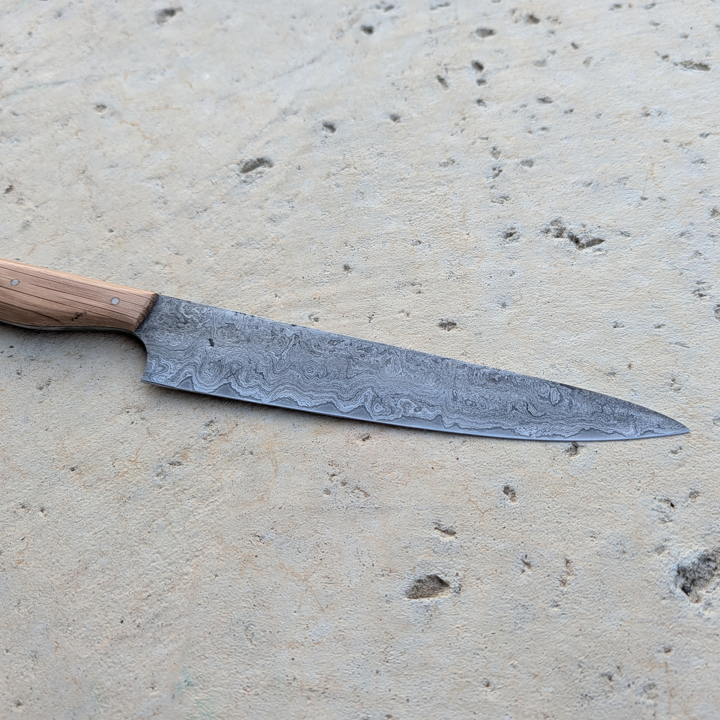 178mm Western Damascus Petty Knife, White Oak
