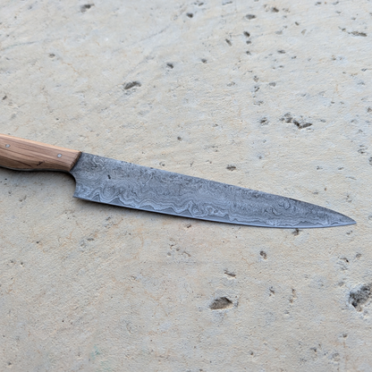 178mm Western Damascus Petty Knife, White Oak