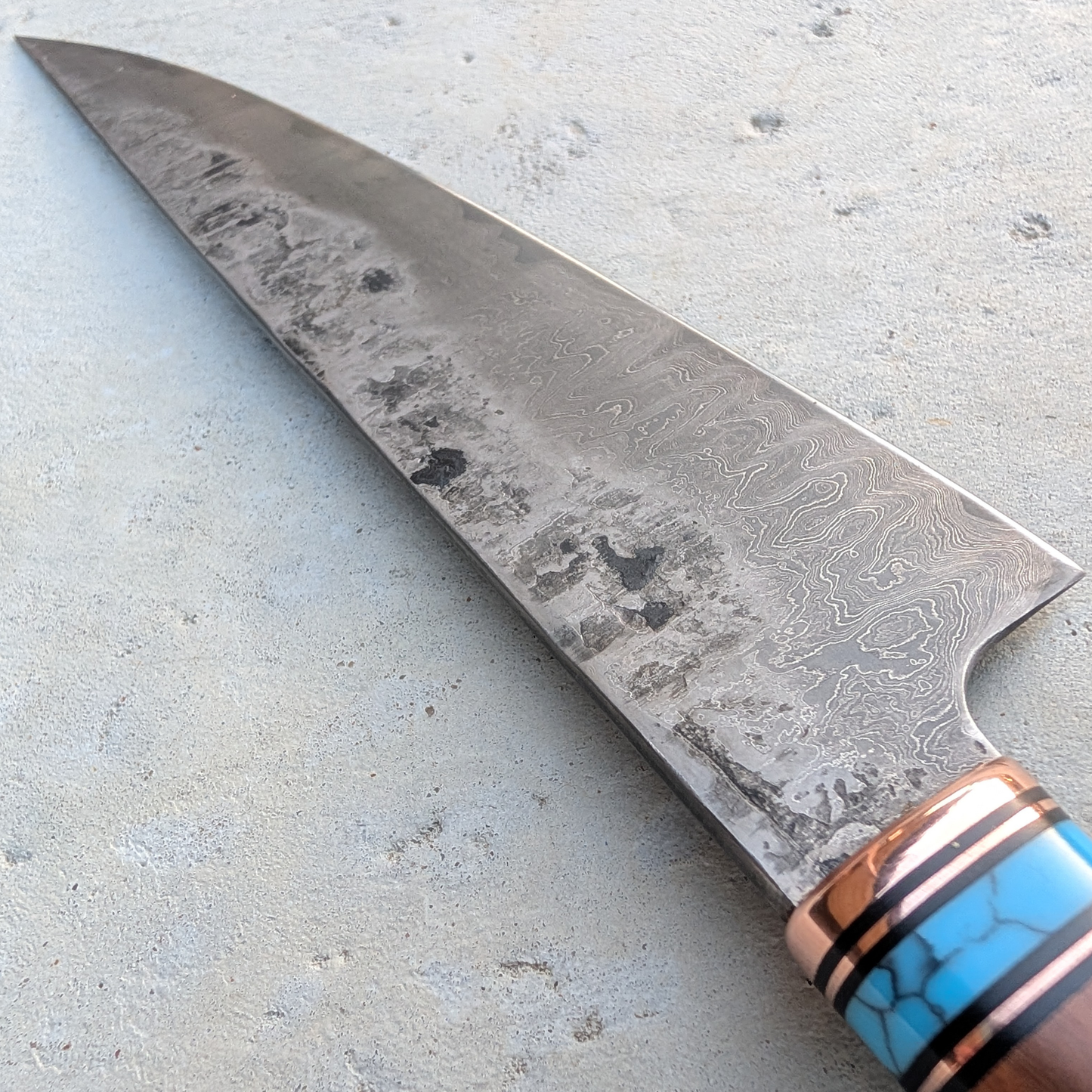 216mm Western Kitchen Knife, Mahagony, Copper & Turquoise