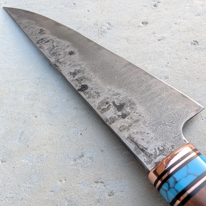 216mm Western Kitchen Knife, Mahagony, Copper & Turquoise