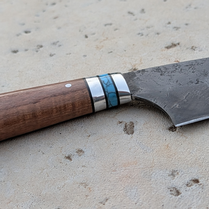 140mm Drop Point Skinner, Koa, Silver & Turquoise
