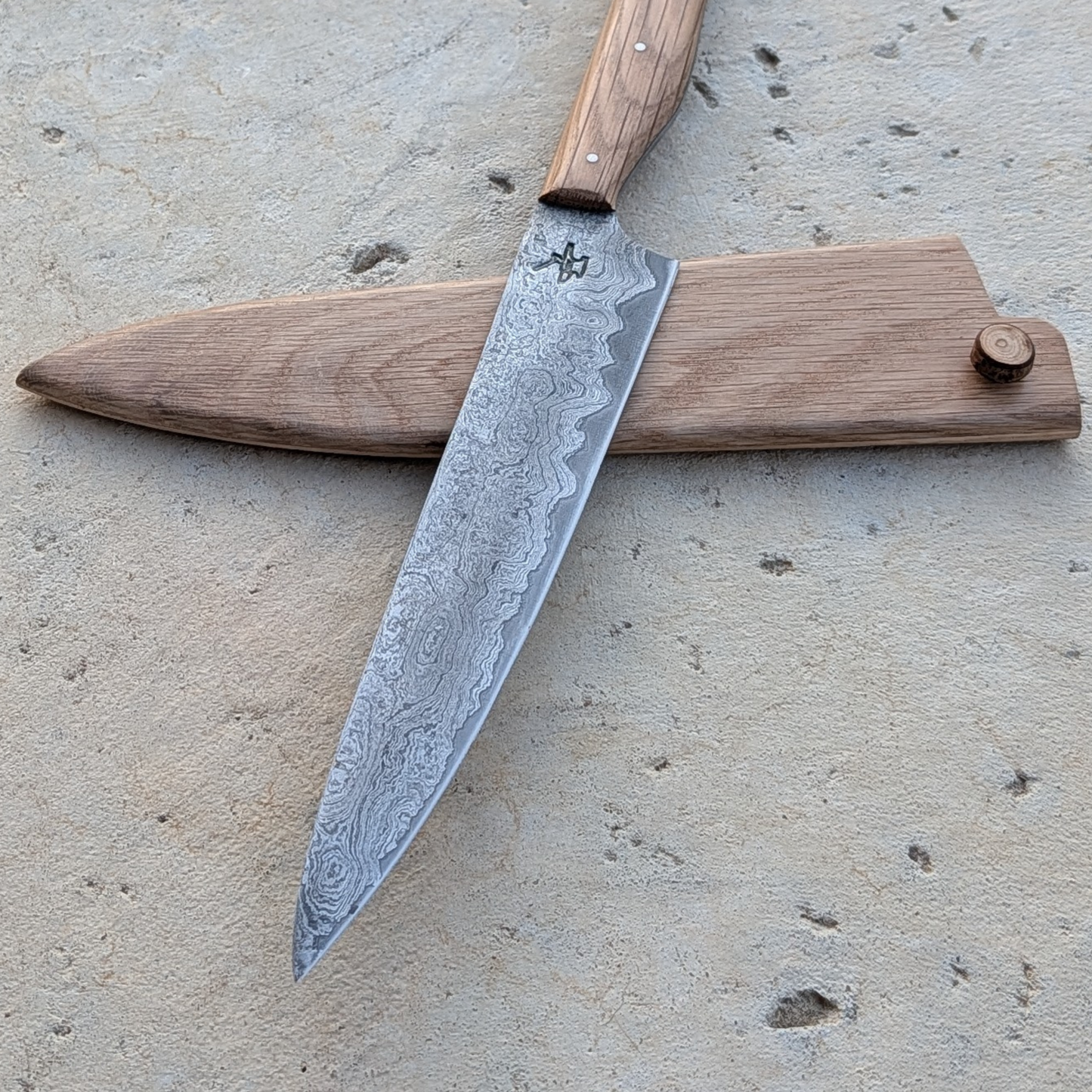 178mm Western Damascus Petty Knife, White Oak