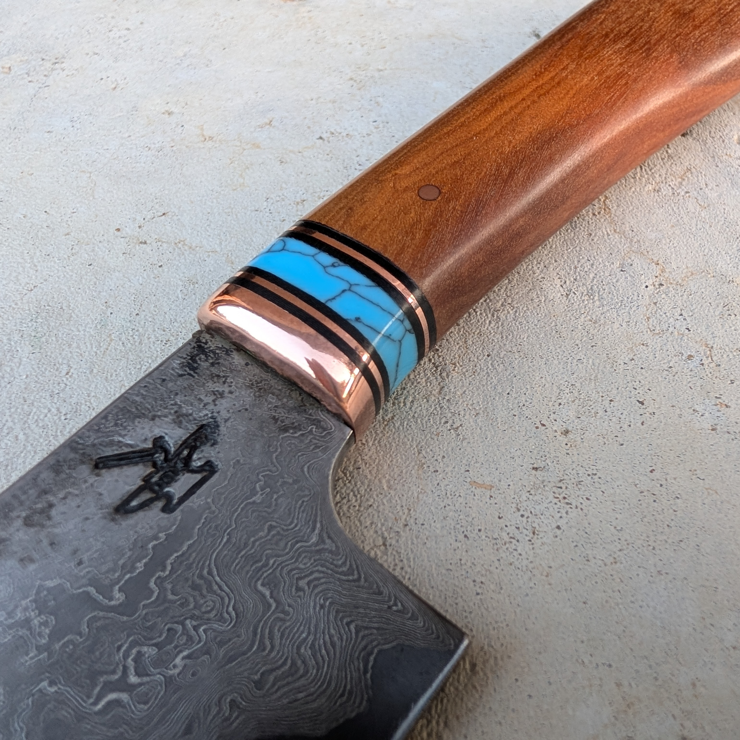 216mm Western Kitchen Knife, Mahagony, Copper & Turquoise