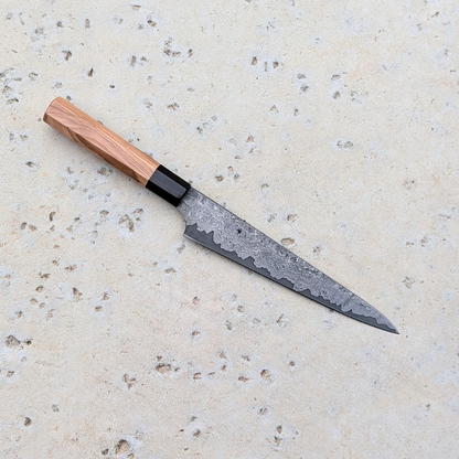 Sujihiki 205mm, Damascus  San-mai, Olive Handle #Suj5703