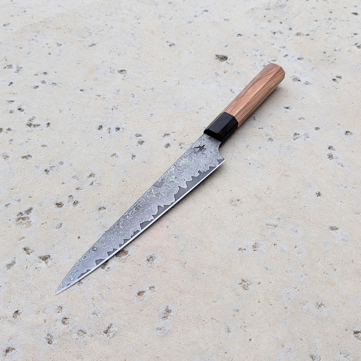 Sujihiki 205mm, Damascus  San-mai, Olive Handle #Suj5703