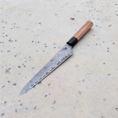 Sujihiki 205mm, Damascus  San-mai, Olive Handle #Suj5703